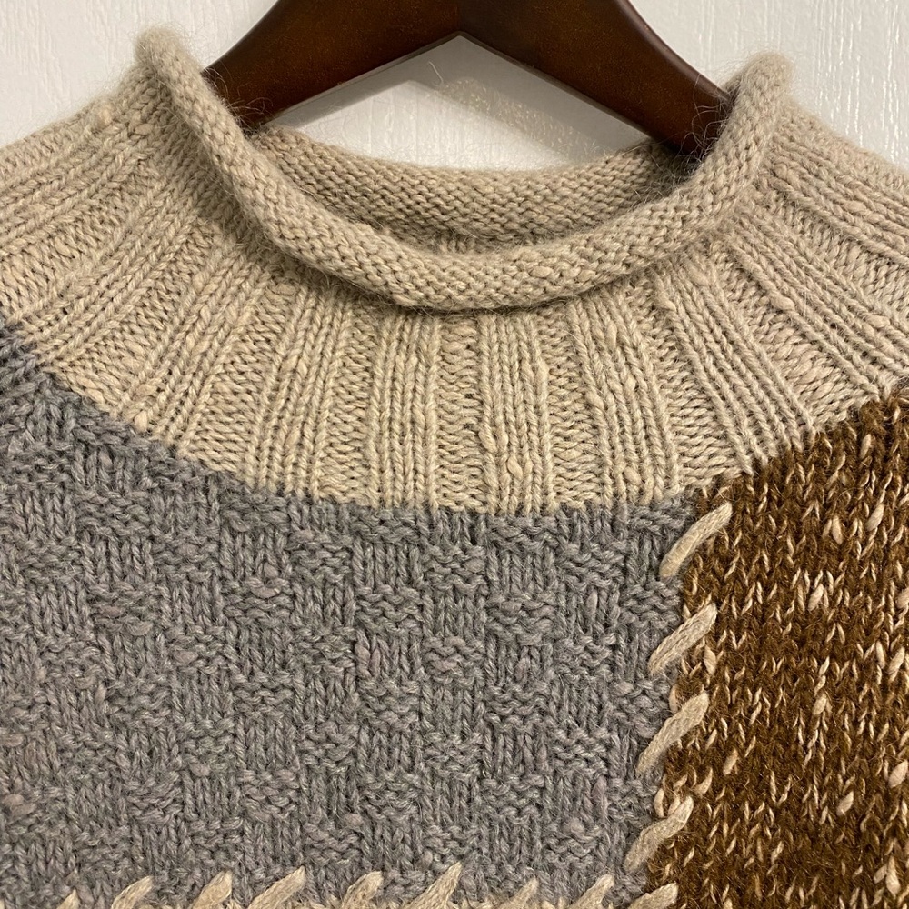 Vintage Patchwork Cable Knit Sweater Wool Cotton Blend Retro Size Medium - Picture 8 of 13
